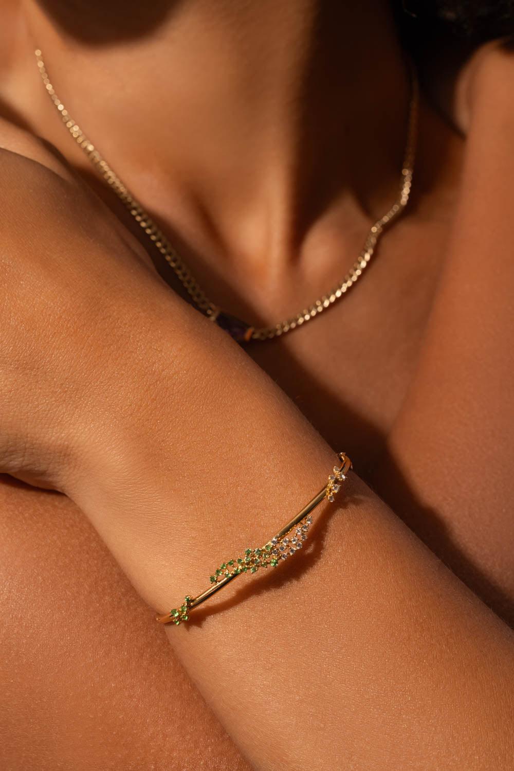ANANYA-Green Ombre Scatter Bangle Bracelet-YELLOW GOLD