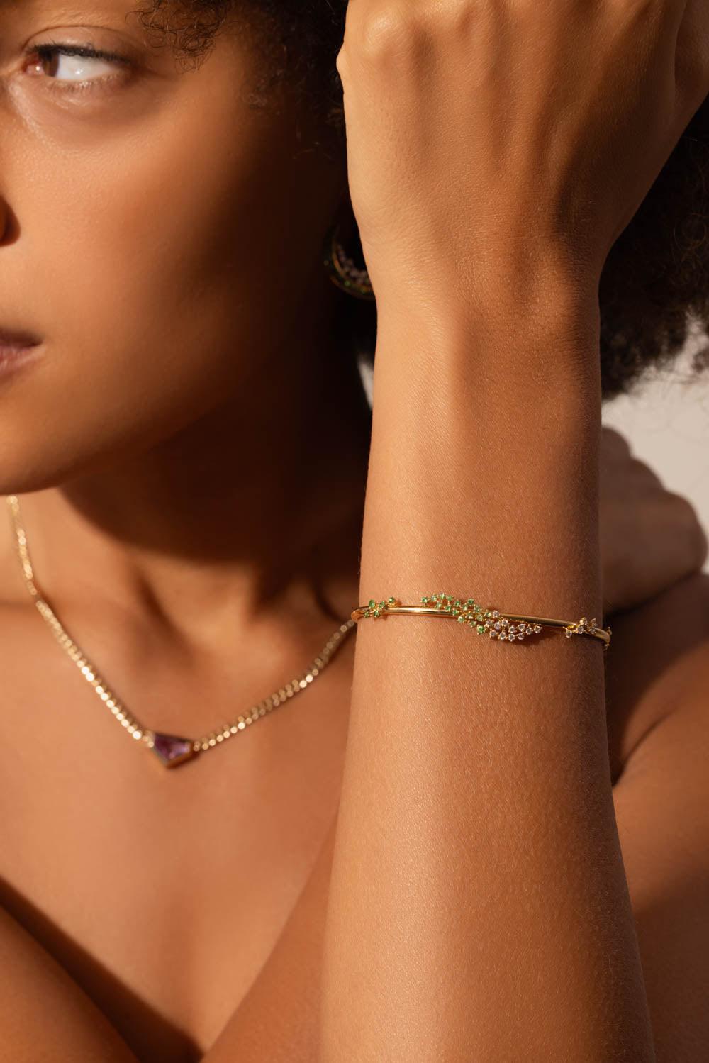 ANANYA-Green Ombre Scatter Bangle Bracelet-YELLOW GOLD
