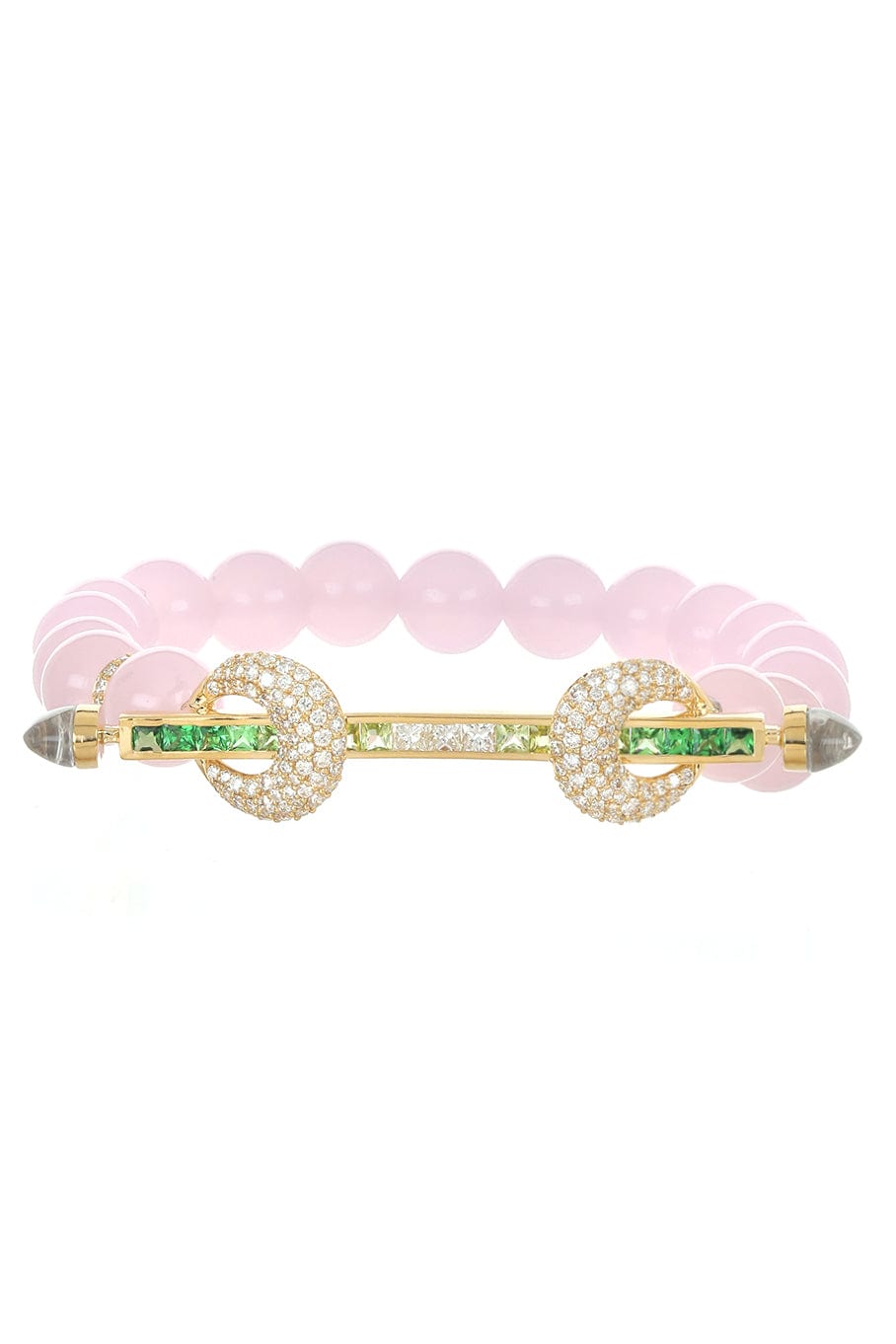 ANANYA-Rose Quartz Tsavorite Chakra Bracelet-YELLOW GOLD