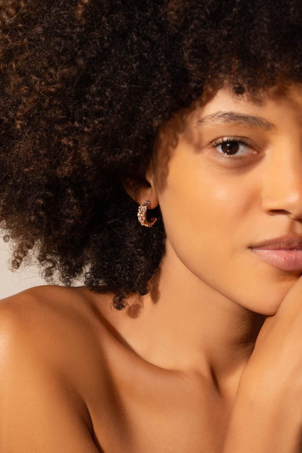 ANANYA-Diamond Scatter Baguette Hoop Earrings-ROSE GOLD