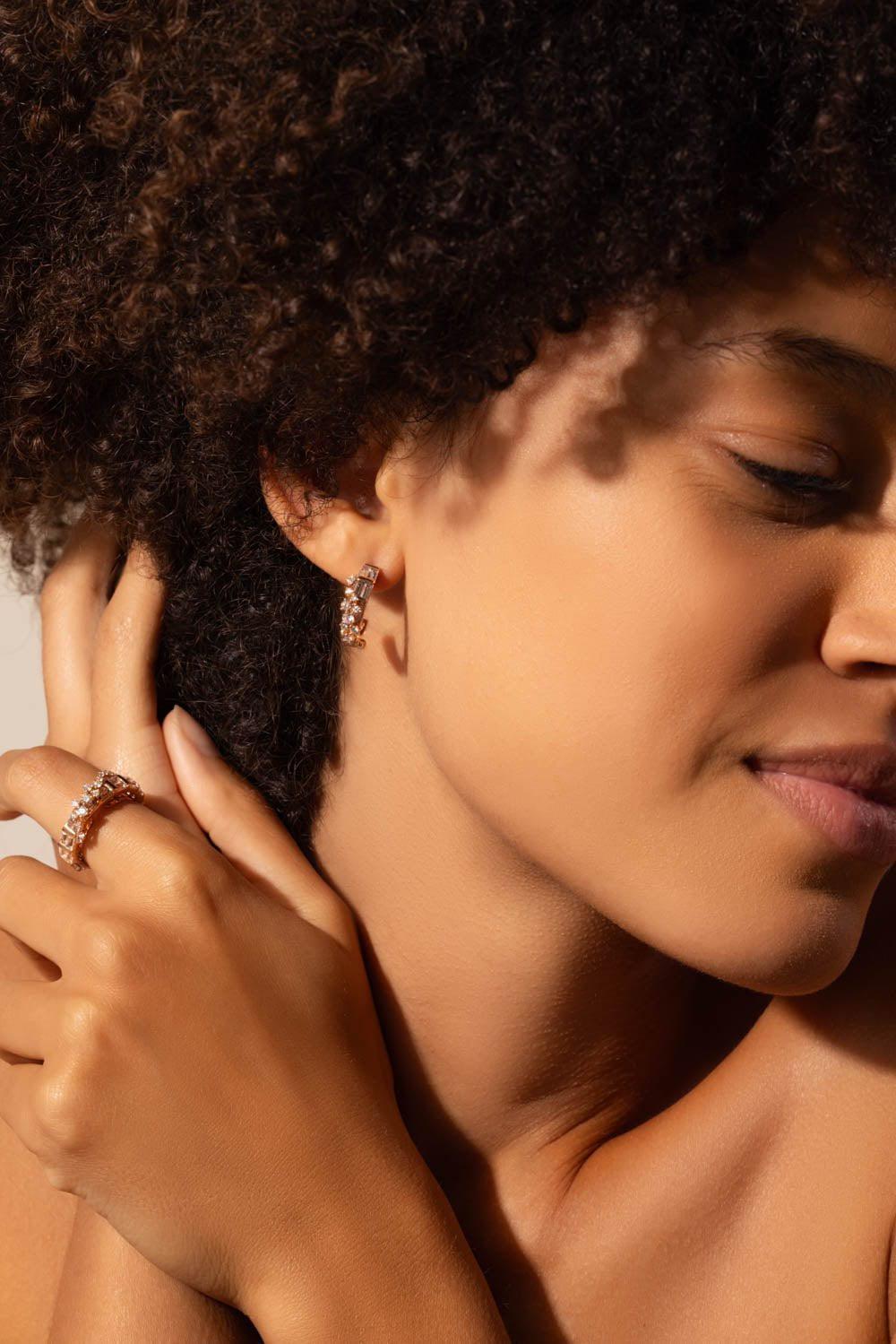ANANYA-Diamond Scatter Baguette Hoop Earrings-ROSE GOLD