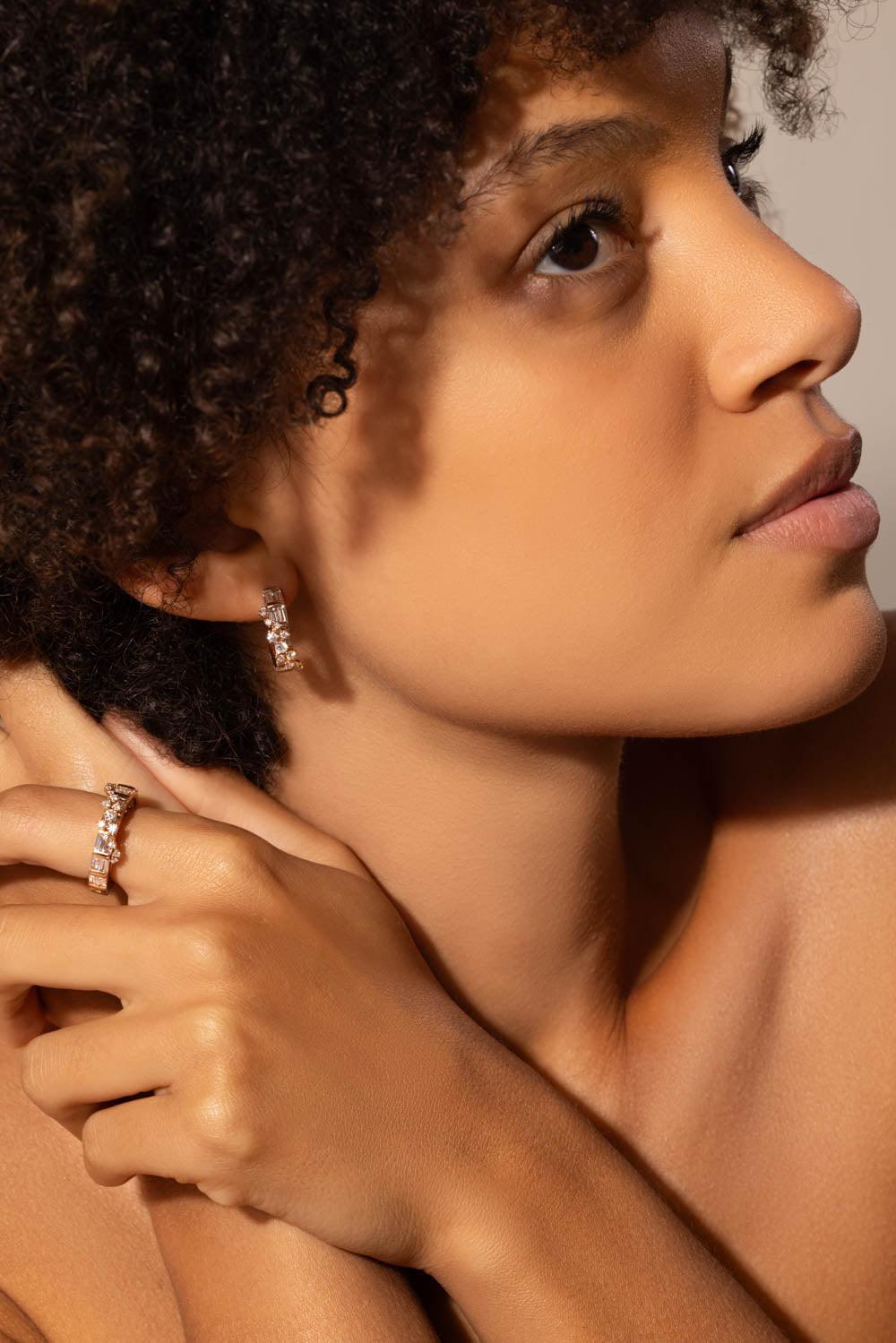 ANANYA-Diamond Scatter Baguette Hoop Earrings-ROSE GOLD