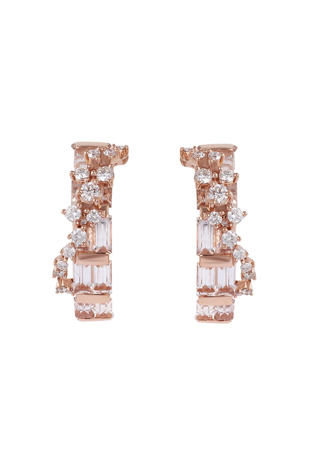 ANANYA-Diamond Scatter Baguette Hoop Earrings-ROSE GOLD