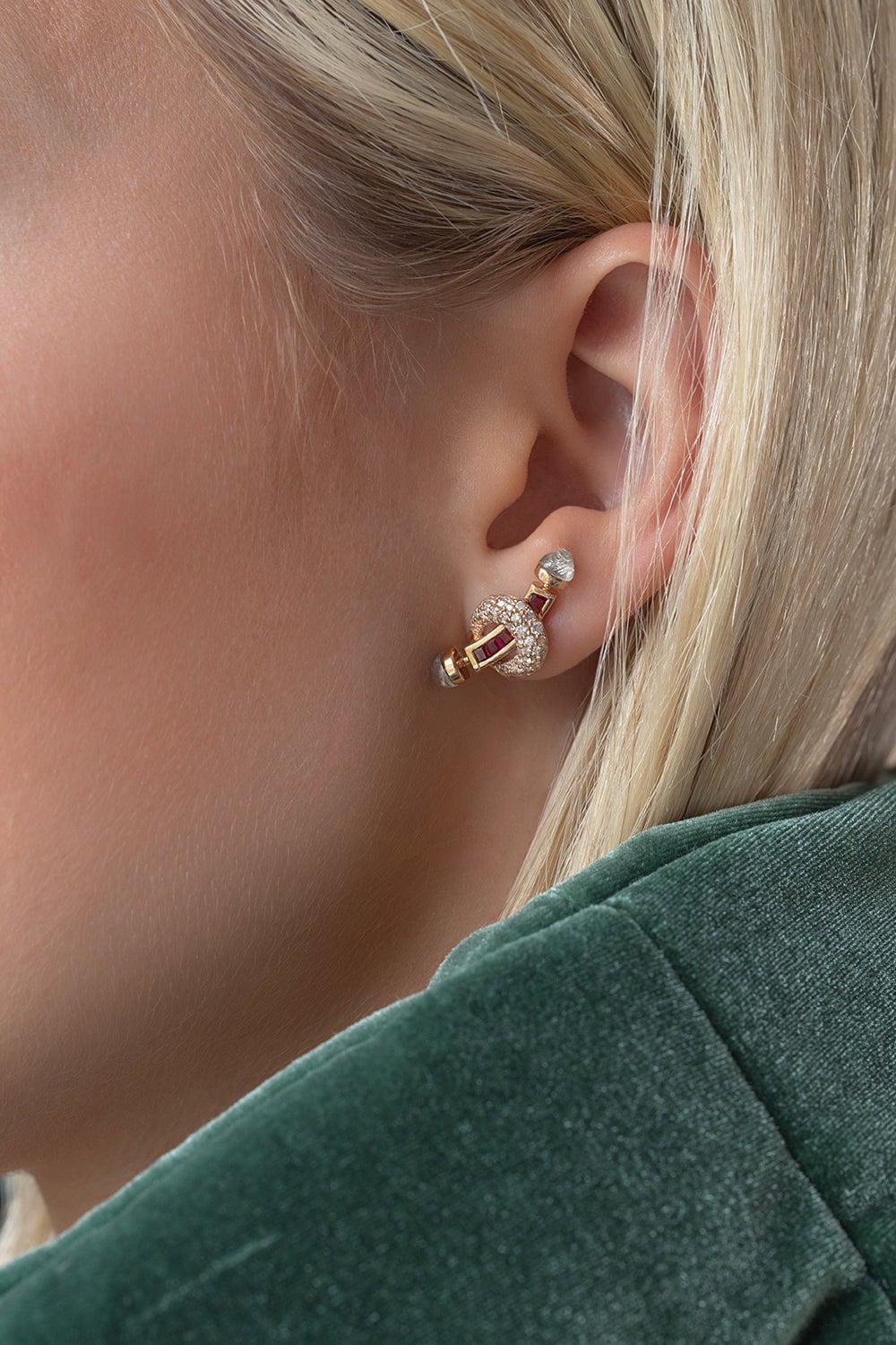 ANANYA-Ruby Diamond Chakra Bar Stud Earrings-ROSE GOLD