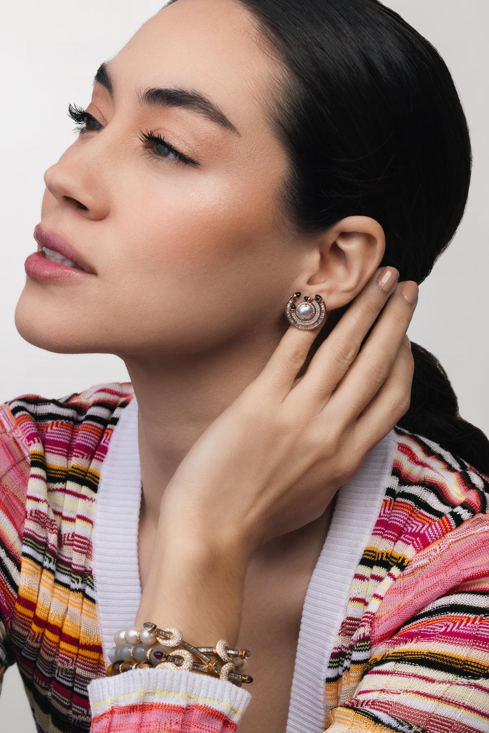 Ruby Pearl Round Chakra Earrings-ROSE GOLD-JEWELRYFINE JEWELEARRING-ANANYA