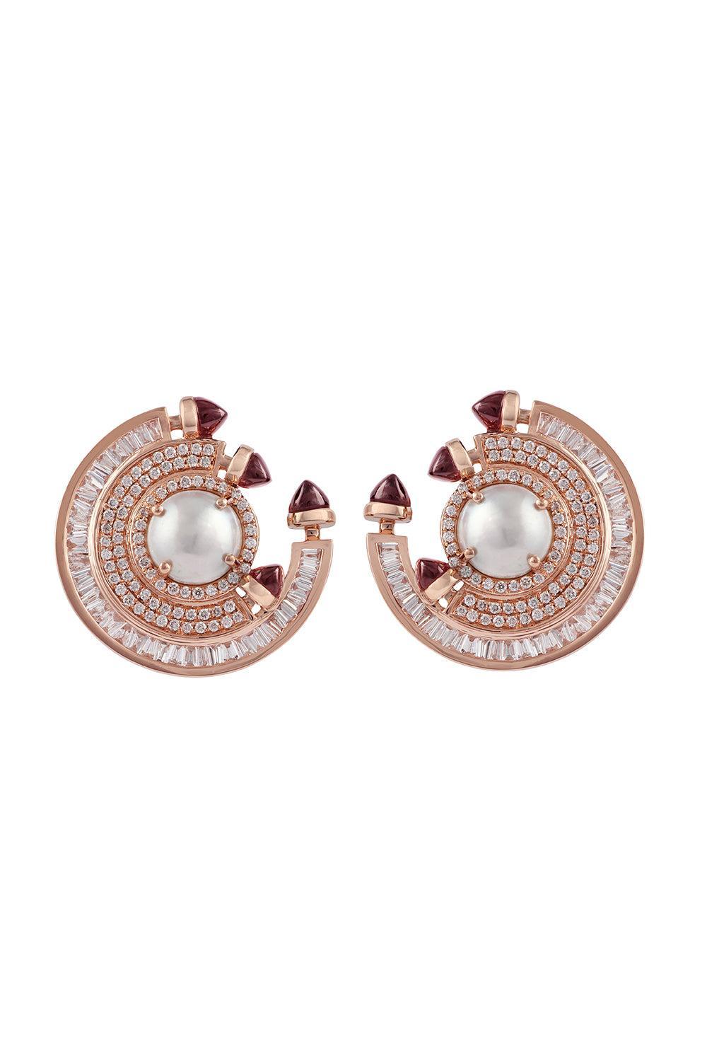 Ruby Pearl Round Chakra Earrings-ROSE GOLD-JEWELRYFINE JEWELEARRING-ANANYA