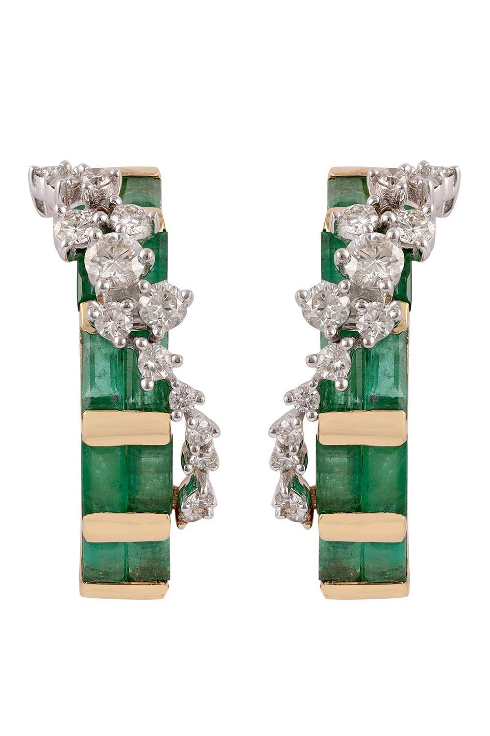 Emerald Diamond Baguette Scattered Hoop Earrings-YELLOW GOLD-JEWELRYFINE JEWELEARRING-ANANYA