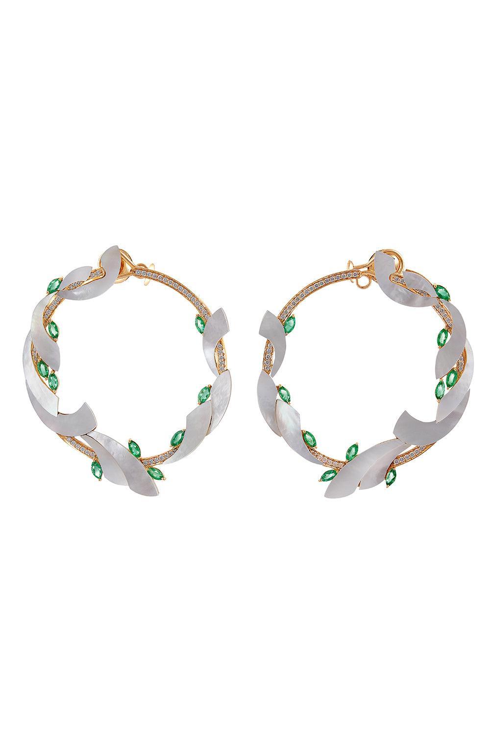 Emerald Mogra Coronation Hoop Earrings-YELLOW GOLD-JEWELRYFINE JEWELEARRING-ANANYA