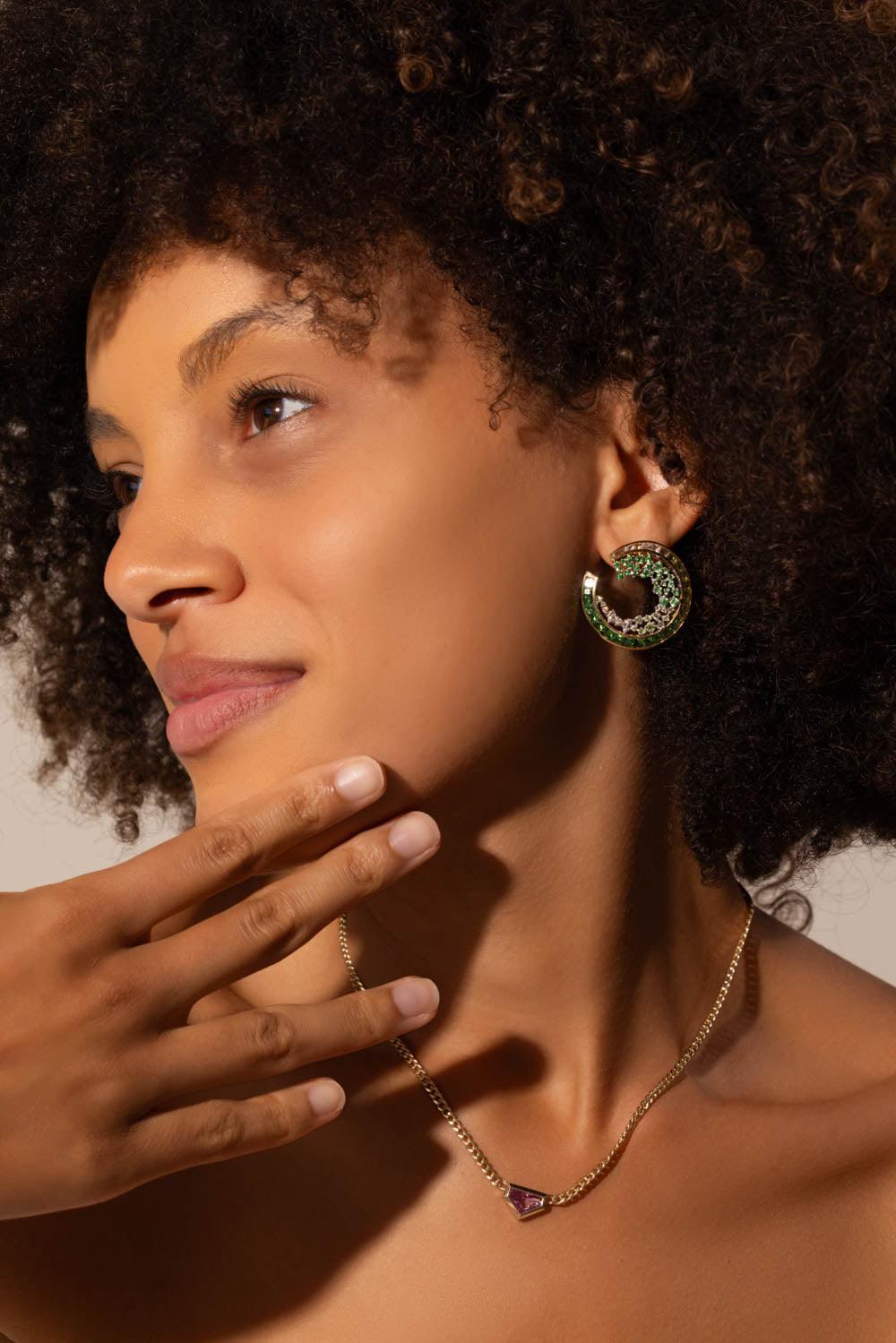 ANANYA-Green Ombre Scatter Hoop Earrings-YELLOW GOLD