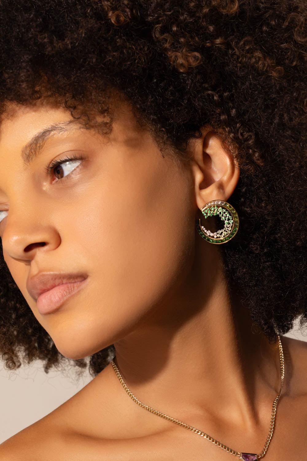 ANANYA-Green Ombre Scatter Hoop Earrings-YELLOW GOLD