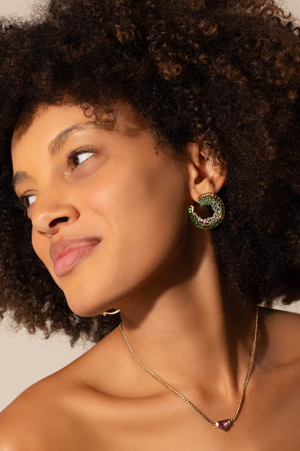 ANANYA-Green Ombre Scatter Hoop Earrings-YELLOW GOLD