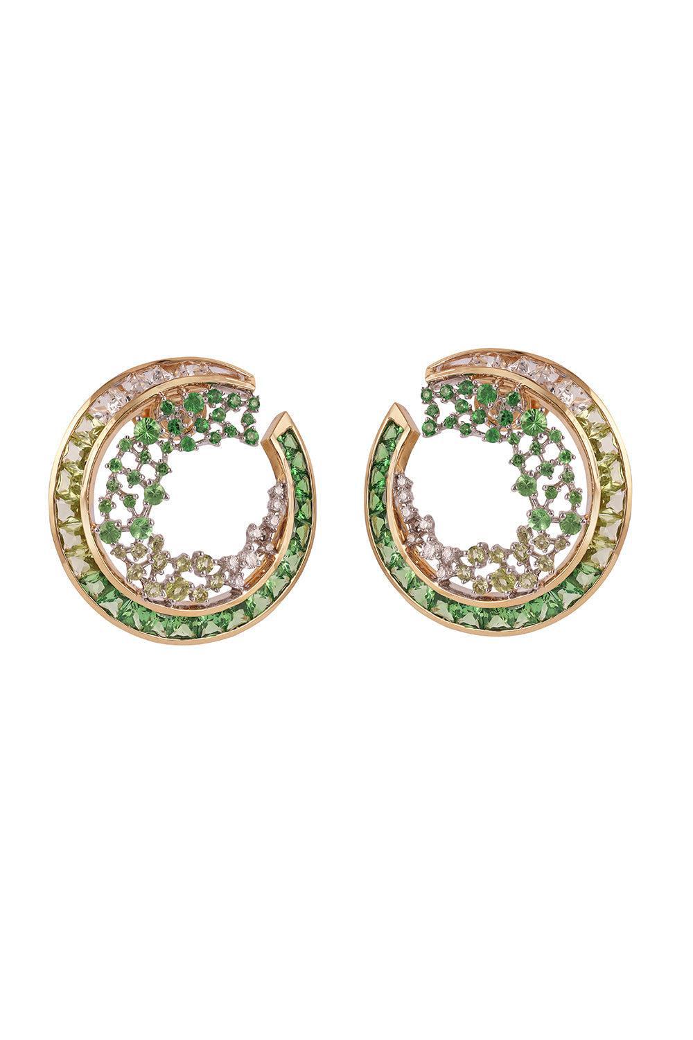 ANANYA-Green Ombre Scatter Hoop Earrings-YELLOW GOLD