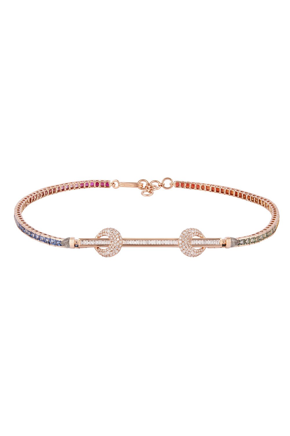 ANANYA-Rainbow Chakra Diamond Tennis Necklace - Rose Gold-ROSE GOLD