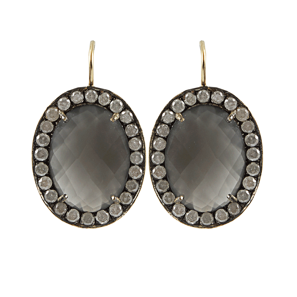 ANDREA FOHRMAN-Oval Grey Moonstone with Ice Diamonds Earrings-R GOLD