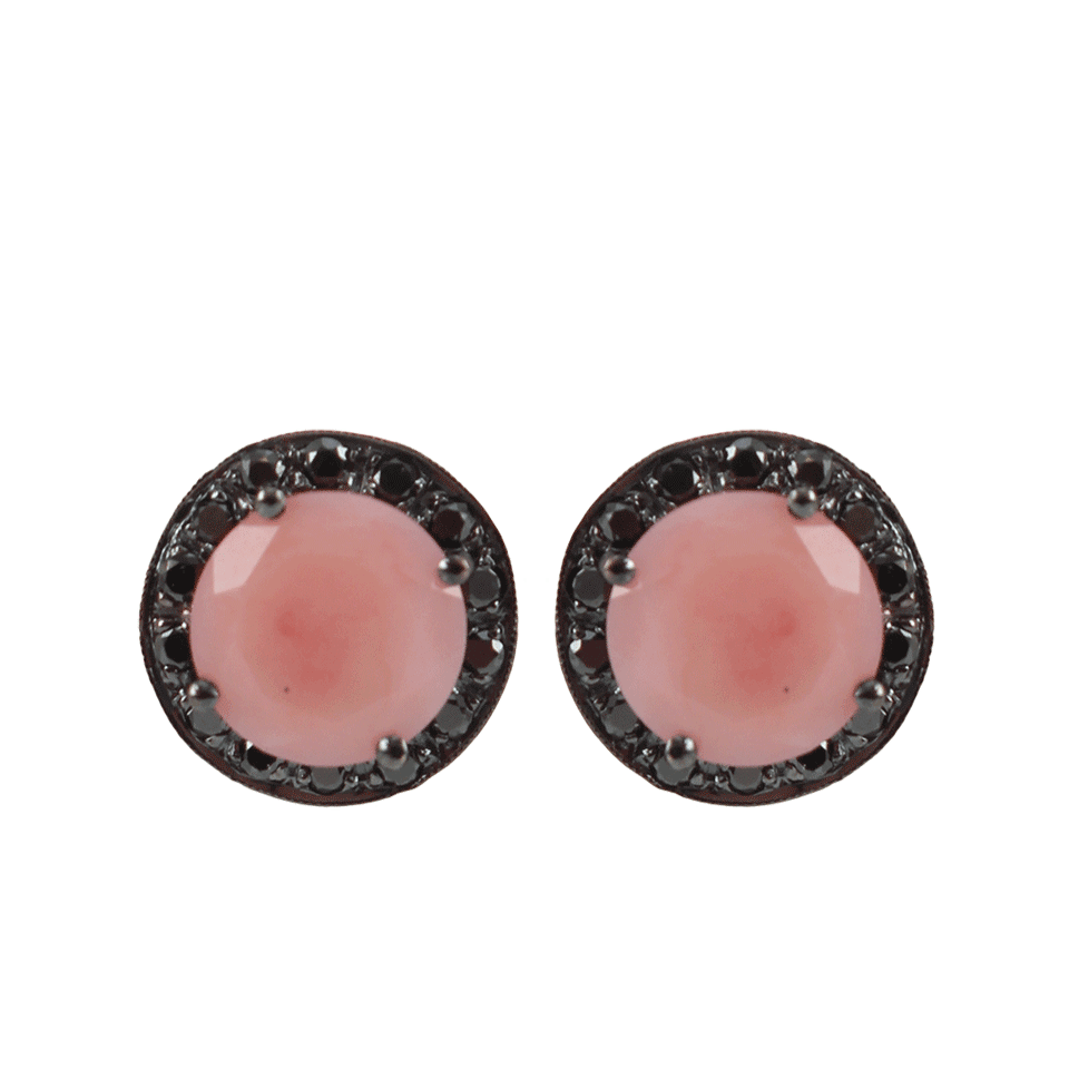 ANDREA FOHRMAN-Pink Opal and Black Diamond Button Earrings-ROSE GLD