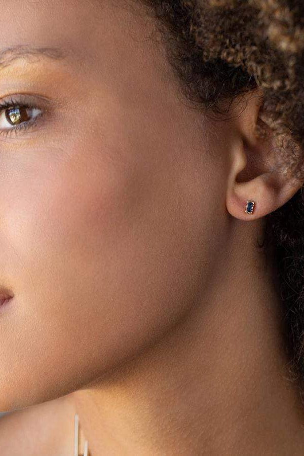 ANDREA FOHRMAN-Blue Sapphire Baguette Stud-YELLOW GOLD