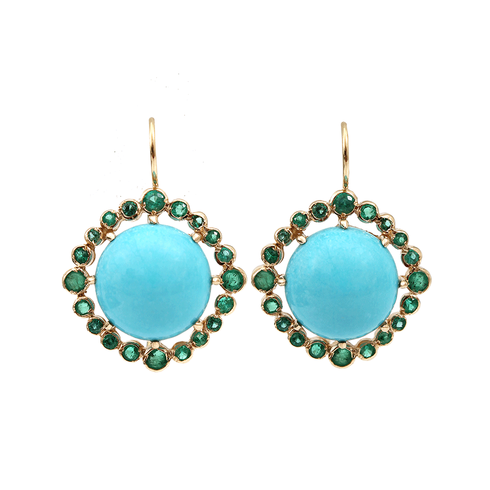 ANDREA FOHRMAN-Cabochon Turquoise And Emerald Earrings-YELLOW GOLD