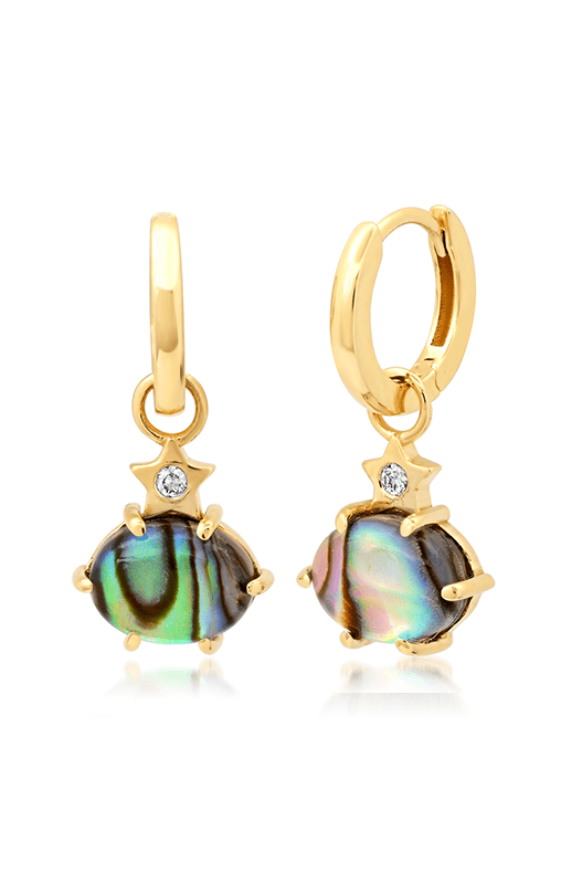 ANDREA FOHRMAN-Mini Cosmo Abalone Star Earrings-YELLOW GOLD