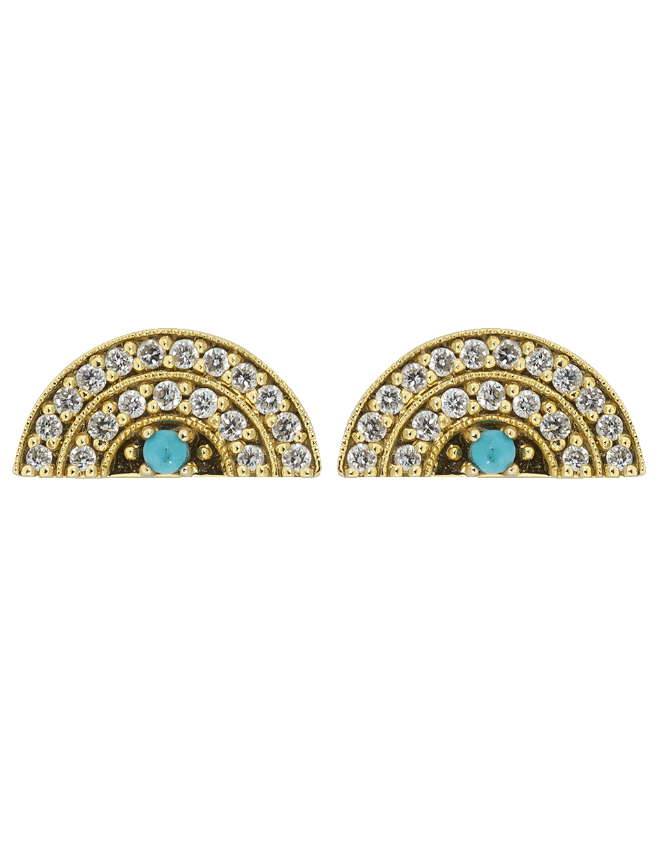 ANDREA FOHRMAN-Mini Diamond and Turquoise Rainbow Earrings-YELLOW GOLD