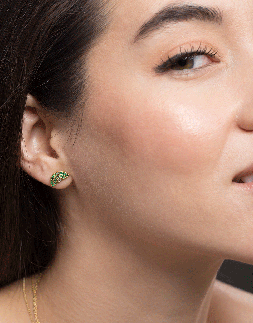 ANDREA FOHRMAN-Mini Emerald and Diamond Stud Earrings-YELLOW GOLD