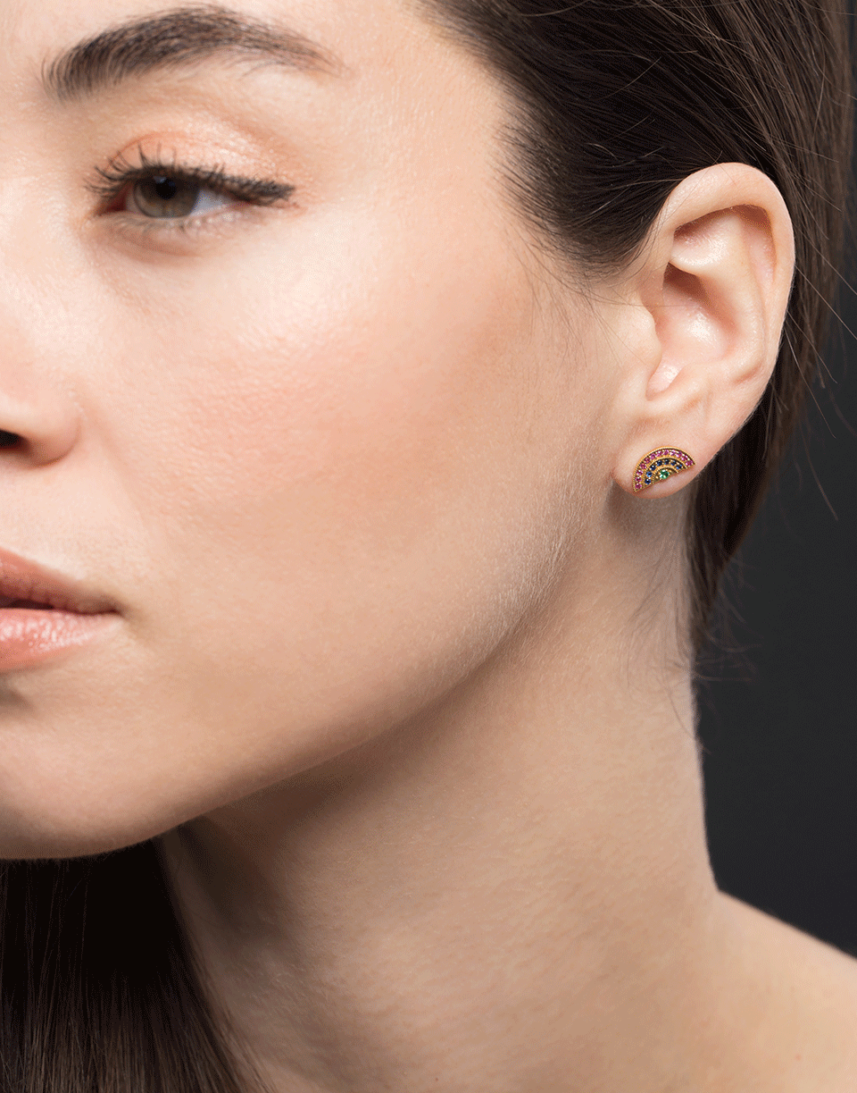 ANDREA FOHRMAN-Mini Multi Sapphire Rainbow Earrings-YELLOW GOLD