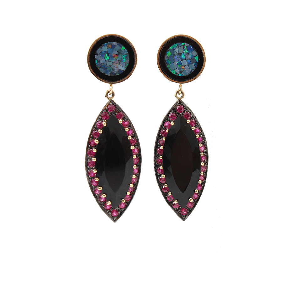 ANDREA FOHRMAN-Mosaic Opal And Black Onyx Marquis Drop Earrings-YELLOW GOLD