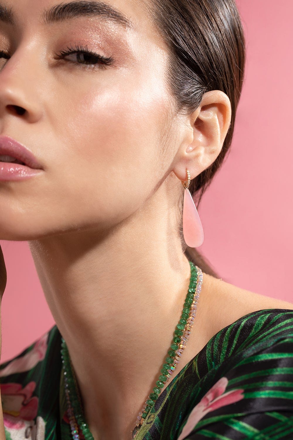 ANDREA FOHRMAN-Opal Pave Huggies-YELLOW GOLD