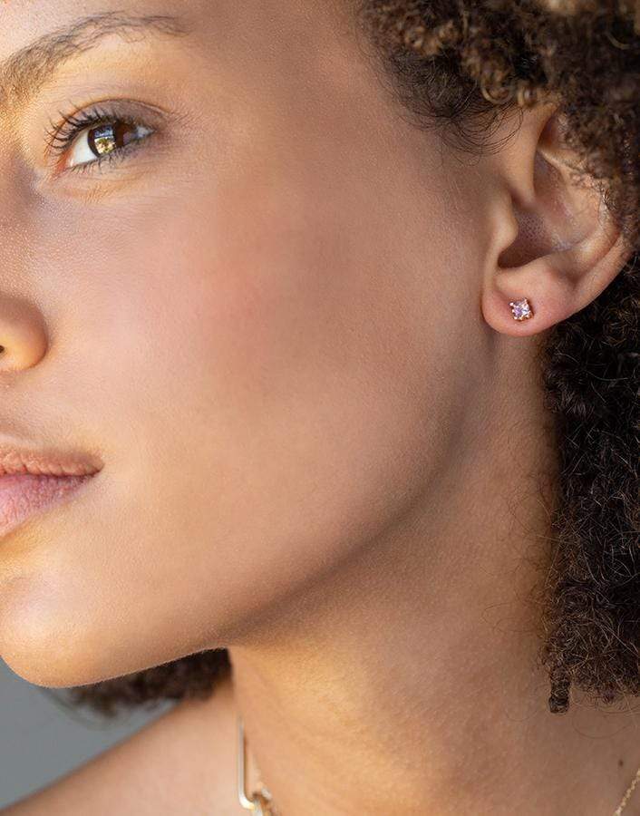 ANDREA FOHRMAN-Pink Sapphire Square Stud-YELLOW GOLD