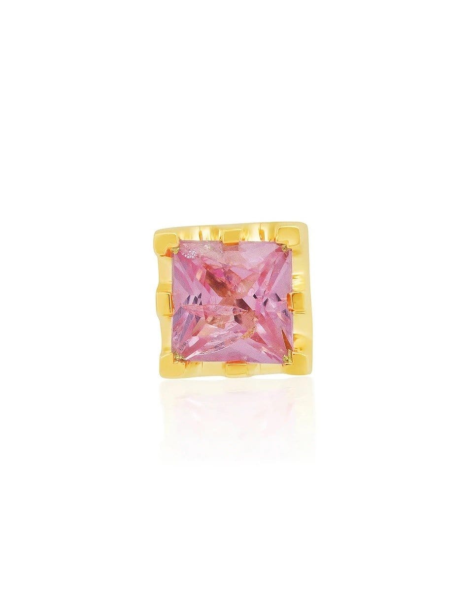 ANDREA FOHRMAN-Pink Sapphire Square Stud-YELLOW GOLD