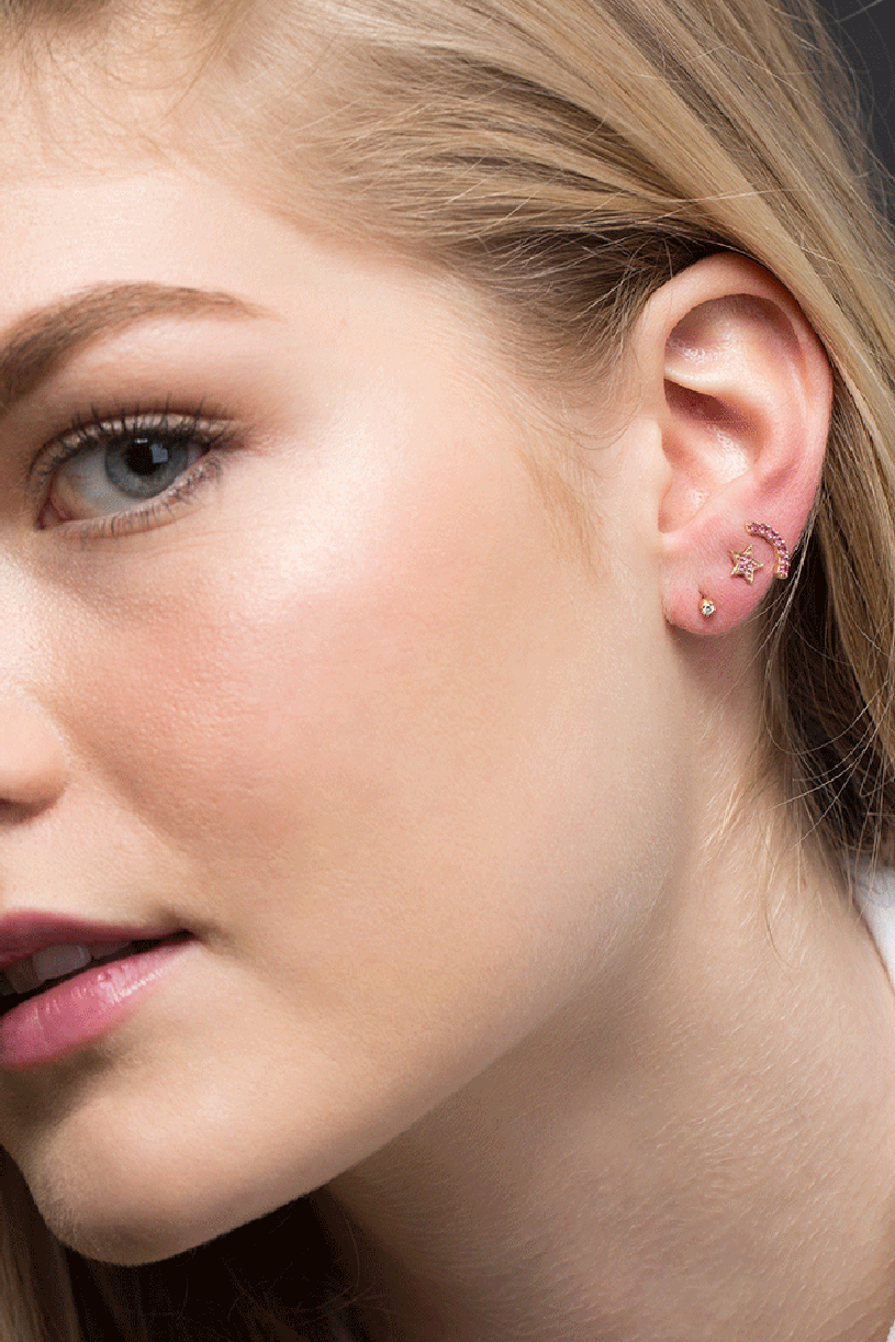 ANDREA FOHRMAN-Single Pink Sapphire Star Stud-YELLOW GOLD
