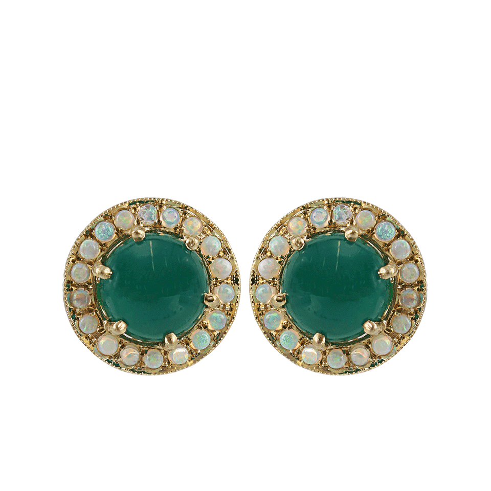 ANDREA FOHRMAN-Green Onyx and Opal Button Earrings-YLLW GLD