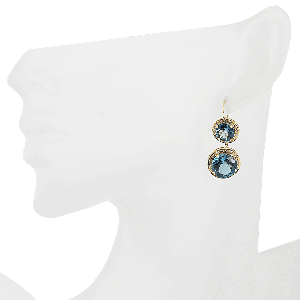 ANDREA FOHRMAN-Round London Blue Topaz and Champagne Diamond Earrings-YLW GOLD