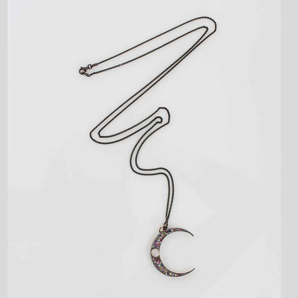 ANDREA FOHRMAN-Crescent Moon Pendant Necklace-SILVER