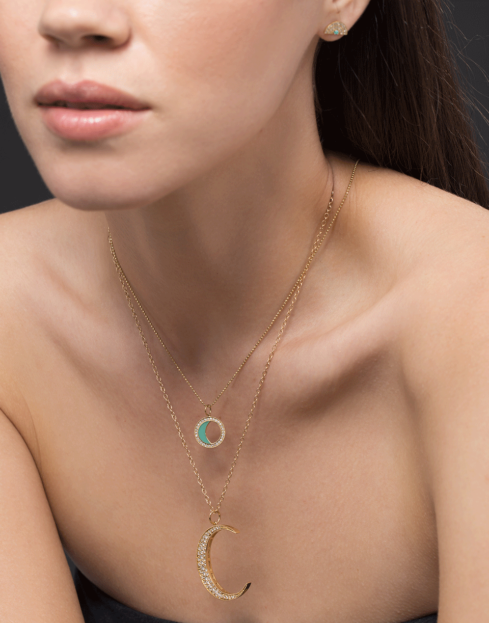 ANDREA FOHRMAN-Diamond Moon Phase and Turquoise Enamel Necklace-YELLOW GOLD