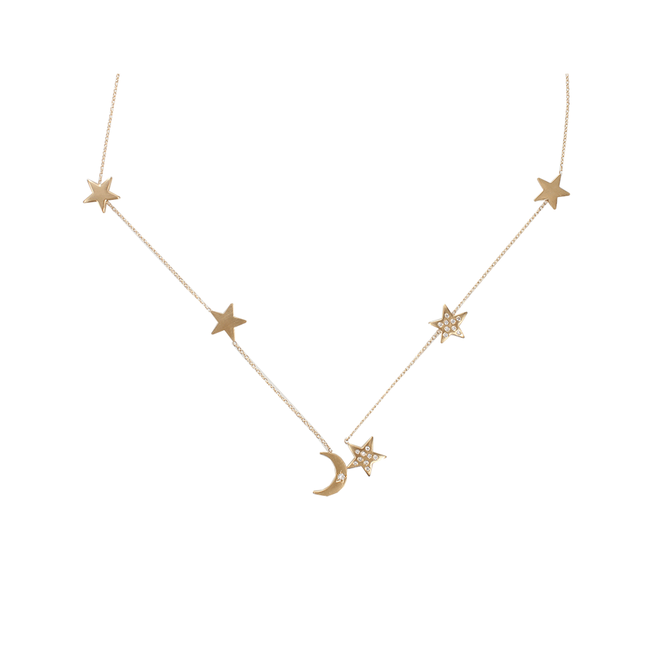 ANDREA FOHRMAN-Diamond Star And Moon Station Necklace-YELLOW GOLD
