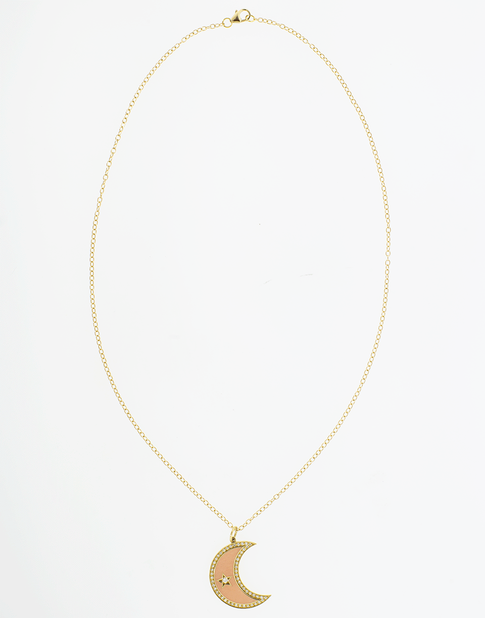 ANDREA FOHRMAN-Large Enamel Crescent Diamond Moon Phase Necklace-YELLOW GOLD
