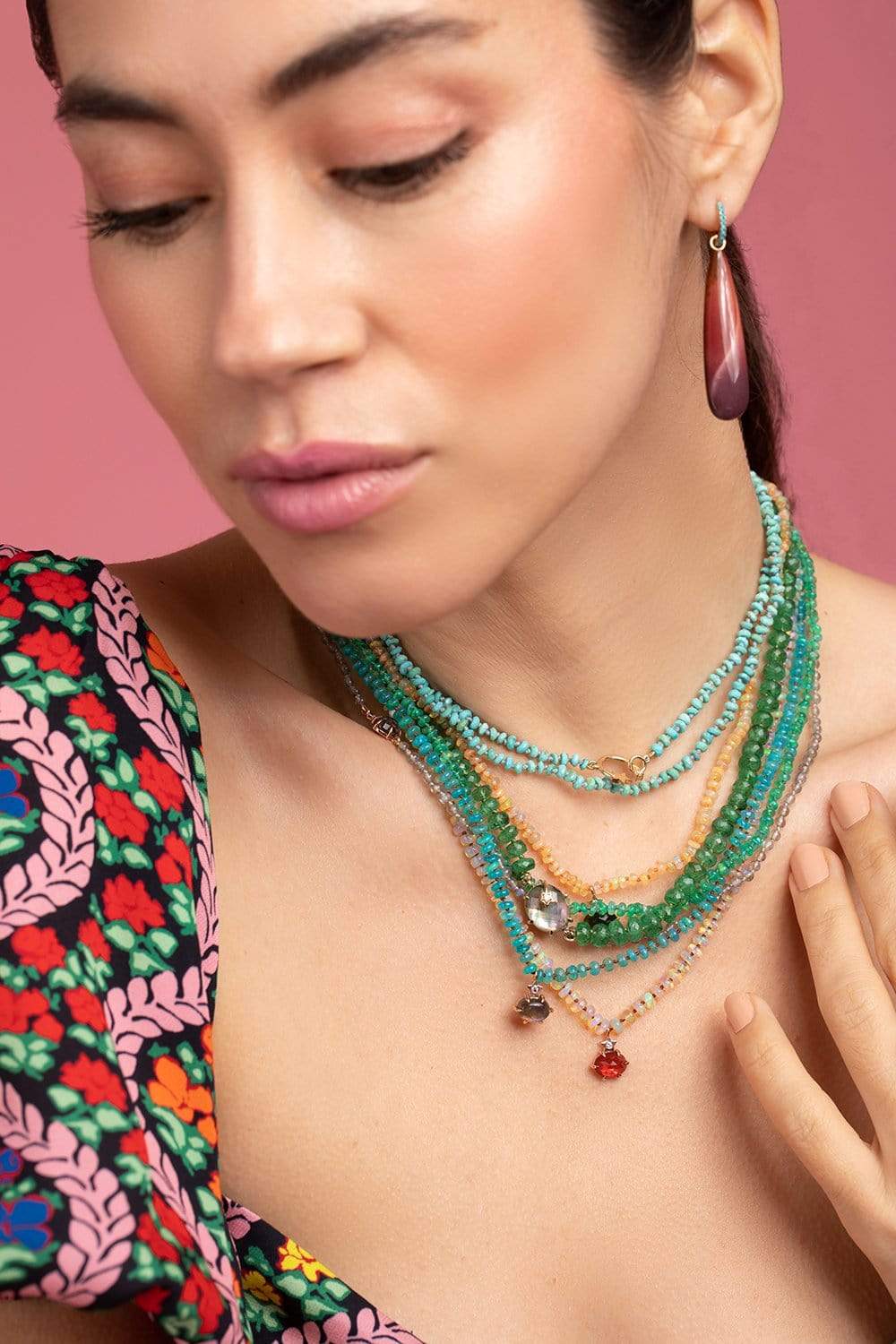 ANDREA FOHRMAN-Mini Galaxy Emerald Bead Necklace-YELLOW GOLD