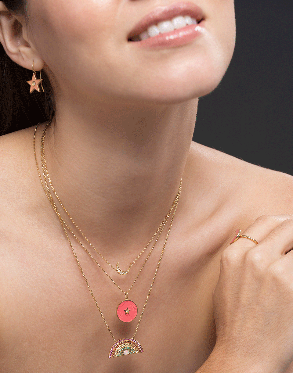 ANDREA FOHRMAN-Pink Enamel Star Necklace-YELLOW GOLD