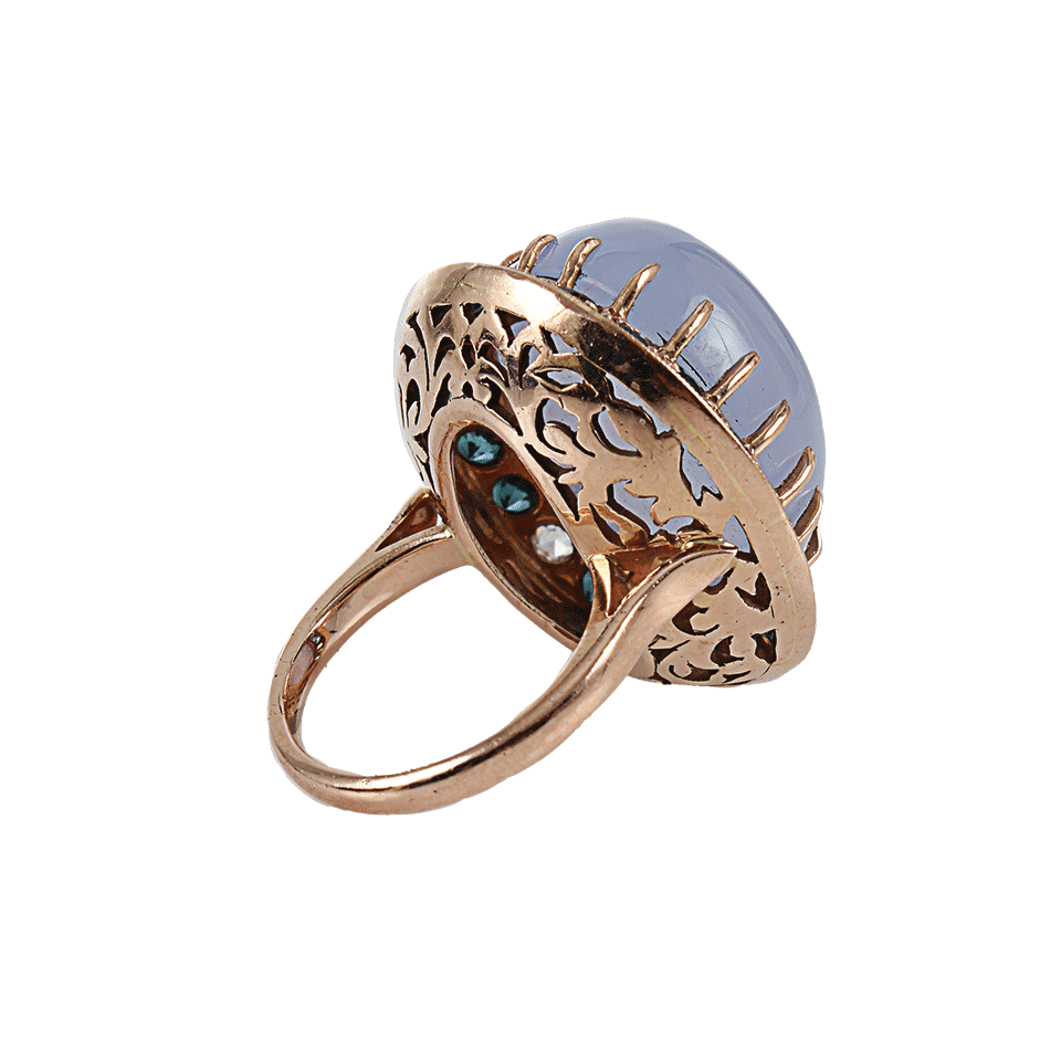ANDREA FOHRMAN-Oval Chalcedony with Teal Tourmaline and Rosecut Diamond Ring-ROSE GOLD