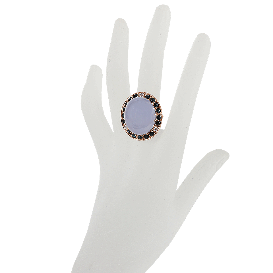 ANDREA FOHRMAN-Oval Chalcedony with Teal Tourmaline and Rosecut Diamond Ring-ROSE GOLD