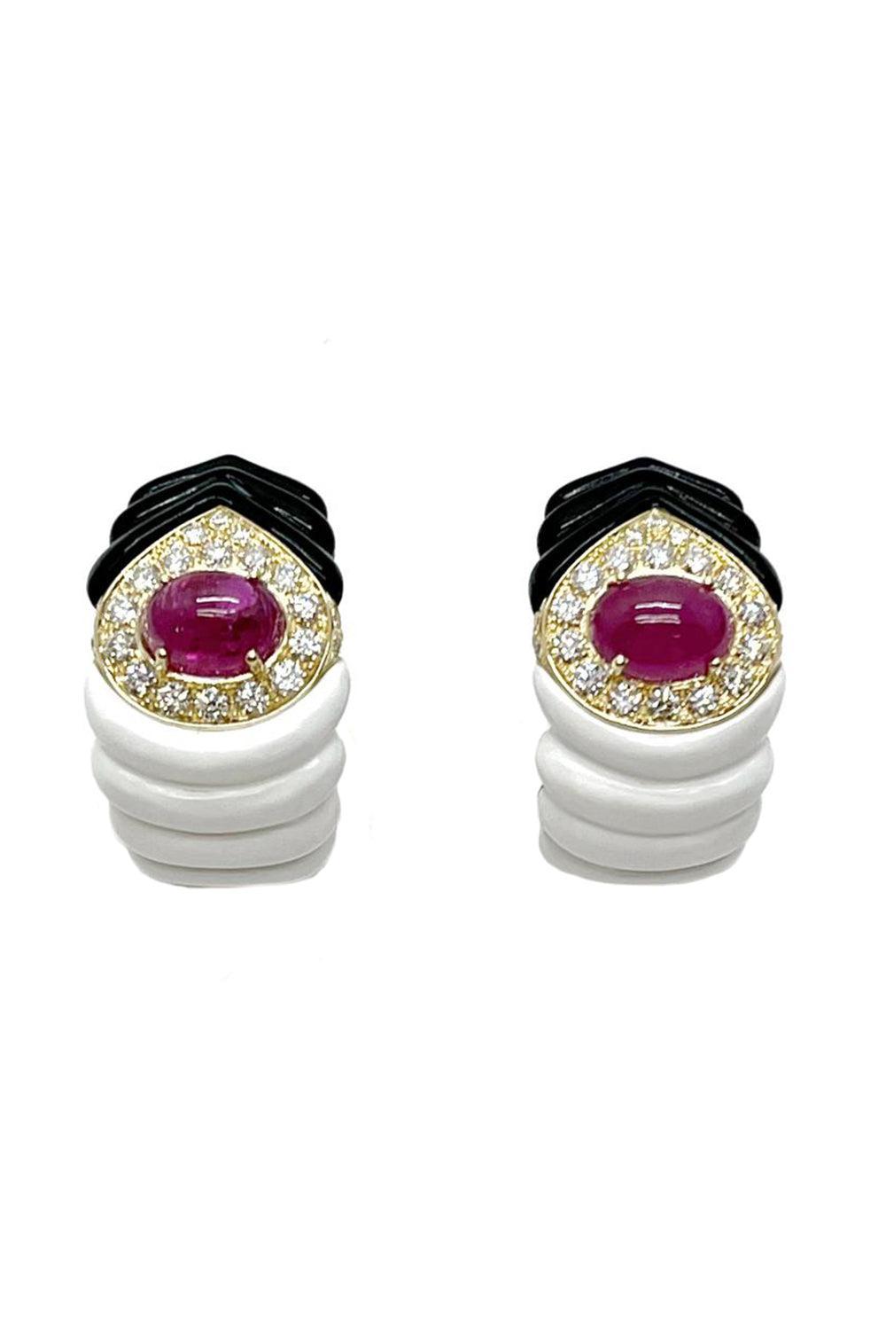 Ruby Diamond Kogolong Earrings-YELLOW GOLD-JEWELRYFINE JEWELEARRING-ANDREOLI