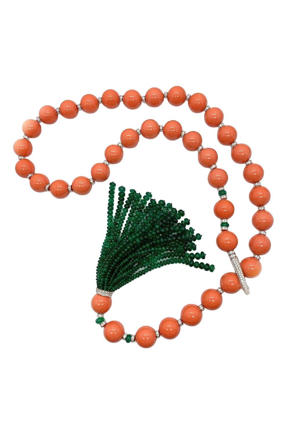 Coral Bead Tassel Necklace-WHITE GOLD-JEWELRYFINE JEWELNECKLACE O-ANDREOLI
