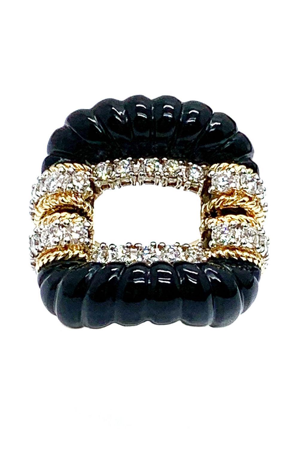 Diamond Onyx Two Tone Ring-YELLOW GOLD-JEWELRYFINE JEWELRING-ANDREOLI
