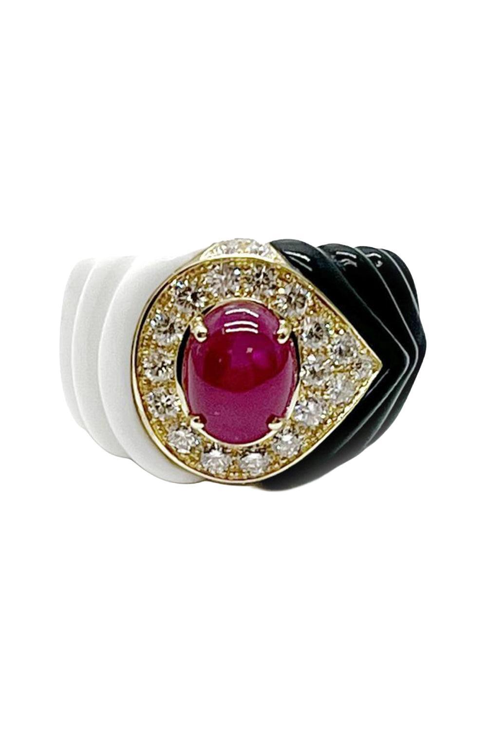 Diamond Ruby Black White Kogolong Ring-YELLOW GOLD-JEWELRYFINE JEWELRING-ANDREOLI