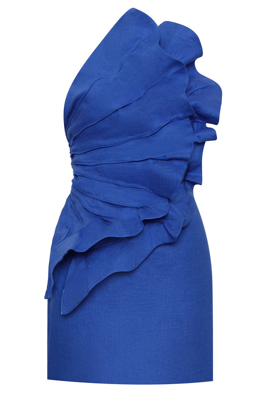 Es Ancestral Pleated Mini Dress-BLUE-2-CLOTHINGDRESSCASUAL-ANDRES OTALORA