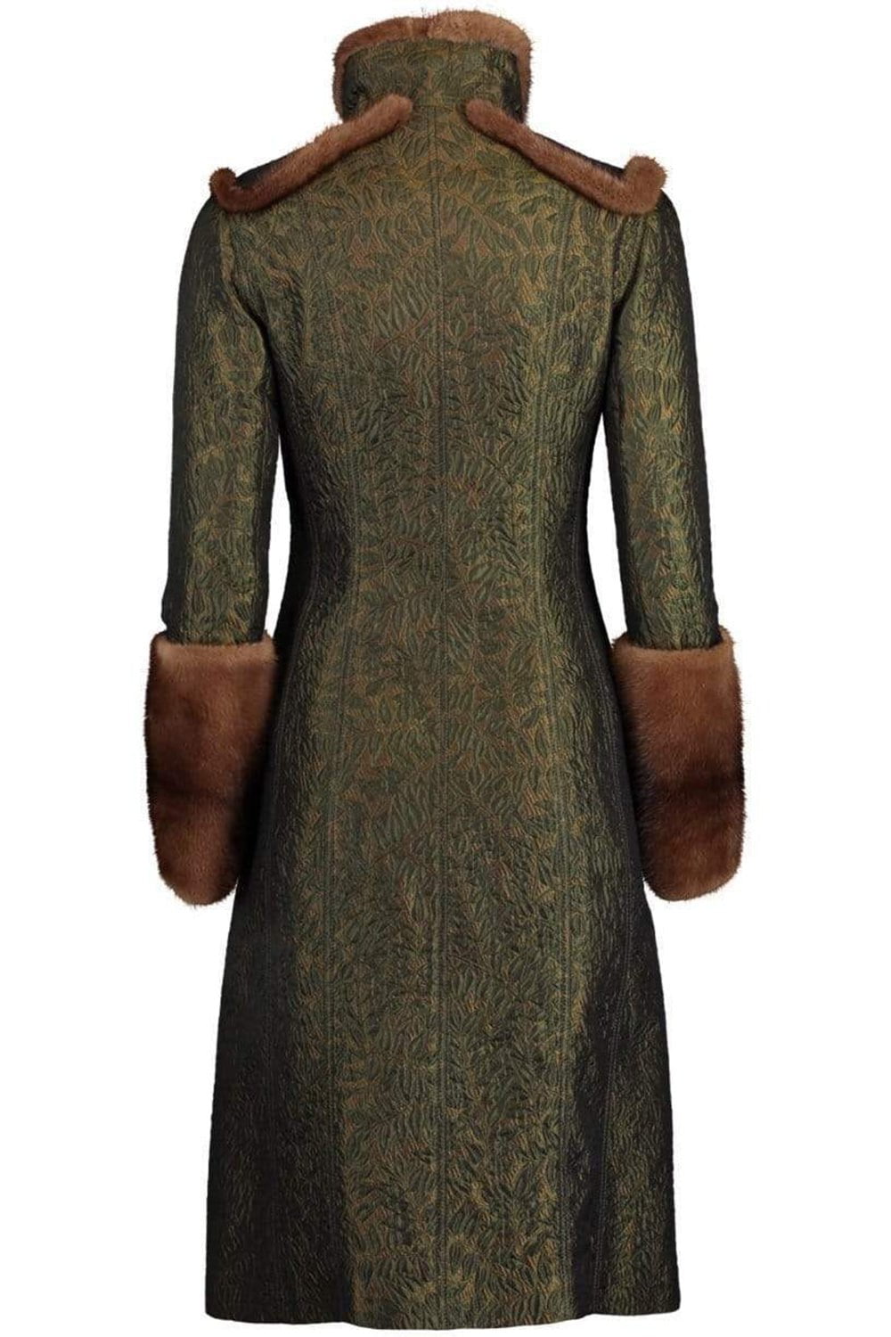 ANDREW GN-Brocade Coat with Mink Trim-GREEN