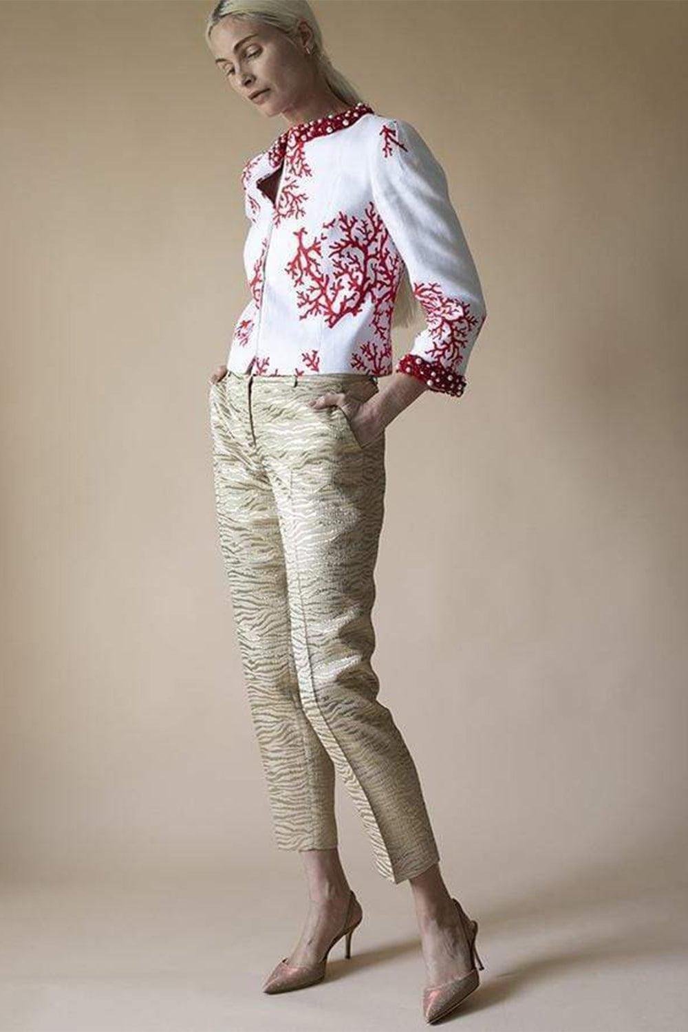 ANDREW GN-Coral Print Beaded Jacket-WHITE