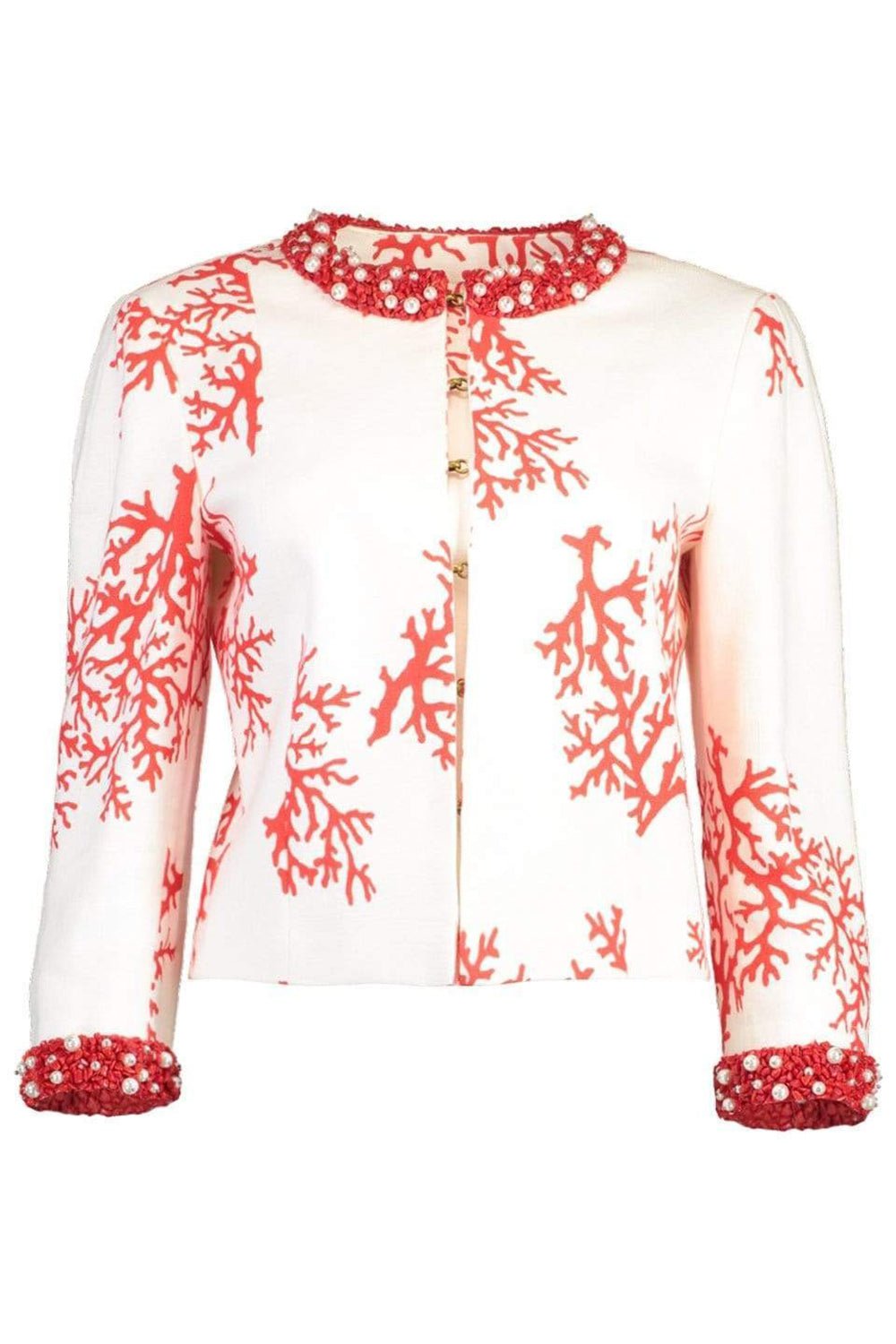 ANDREW GN-Coral Print Beaded Jacket-WHITE