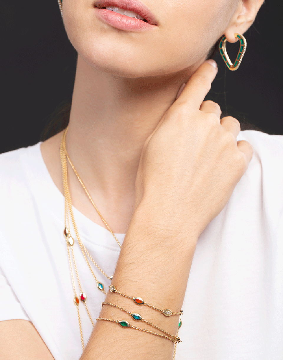 ANDY LIF-Blue Enamel and Diamond Cats Eye Bracelet-YELLOW GOLD