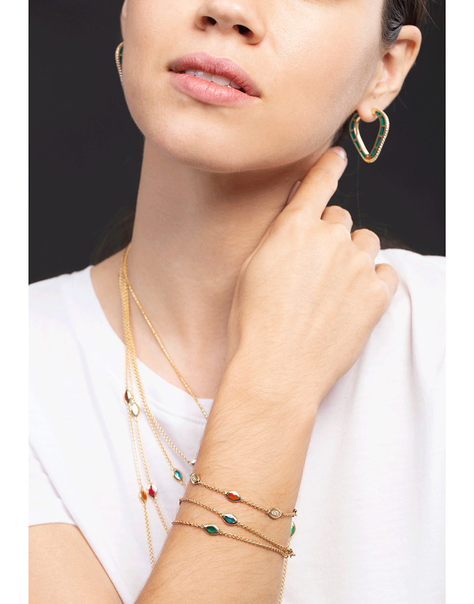 ANDY LIF-Green Enamel Cats Eye Bracelet-YELLOW GOLD
